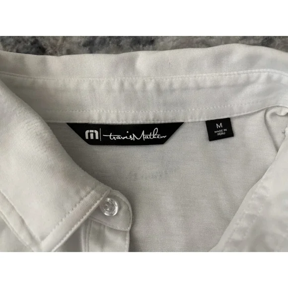Travis Mathew Polo Shirt‎ Mens Medium White Striped Print Golf Short Sleeve Prep - Picture 5 of 11